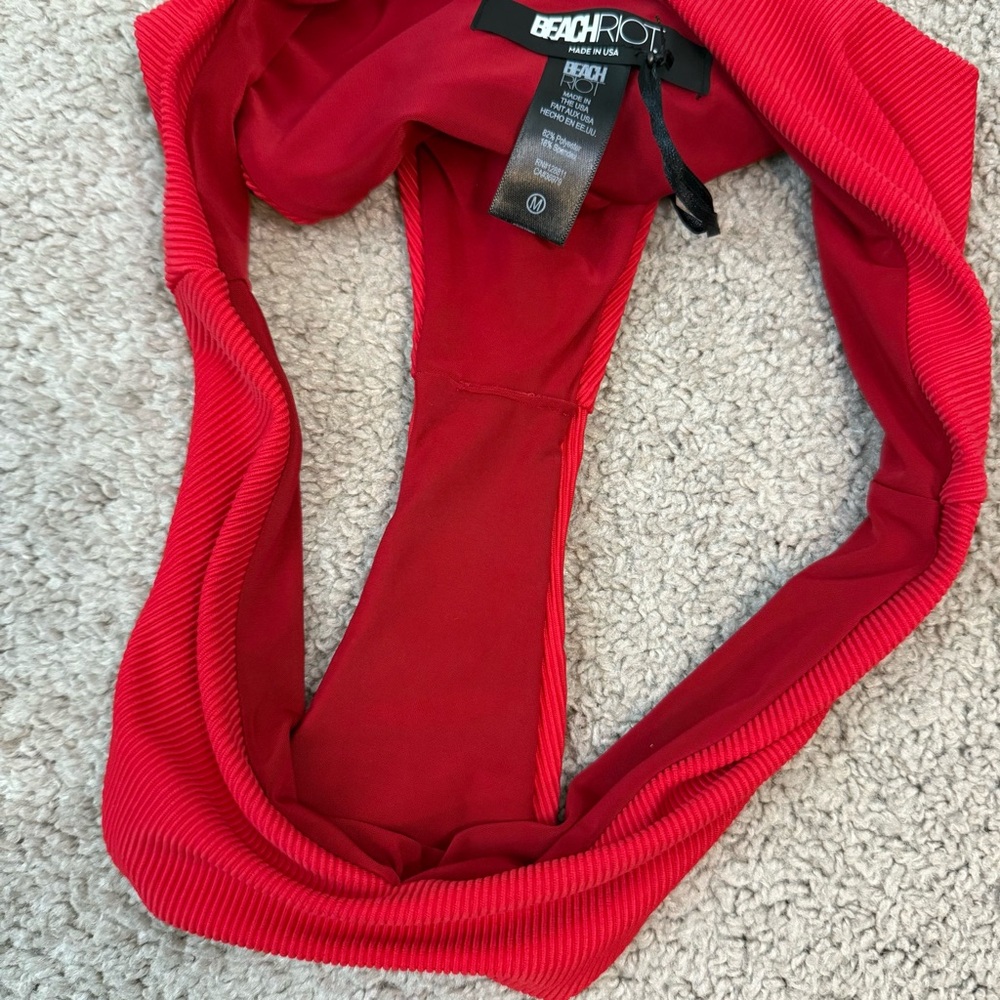 Beach Riot Red Ribbed V-Waist Bikini Bottom - Picture 5 of 6